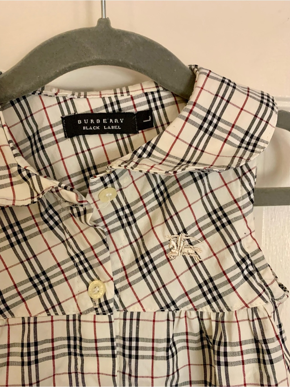 Burberry Black Label Cream Plaid Button-Down Shirt with Black & Red Check